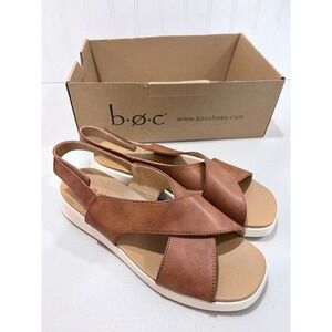 b.o.c. Born Concept Mattie Criss Cross Slingback Wedge Sandal Dark Tan 9